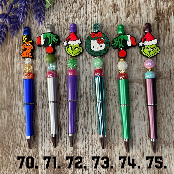 Handcrafted Christmas Pens Beaded Unique Artisan Gifts Office Accessories - Picture 1 of 8
